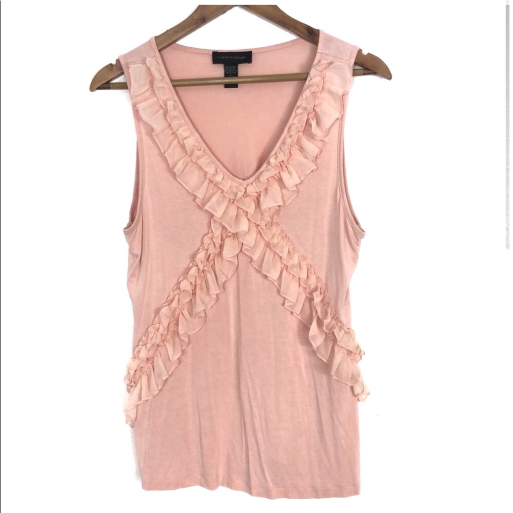 Cable & Gauge Light pink ruffle blouse sz large - Picture 1 of 3